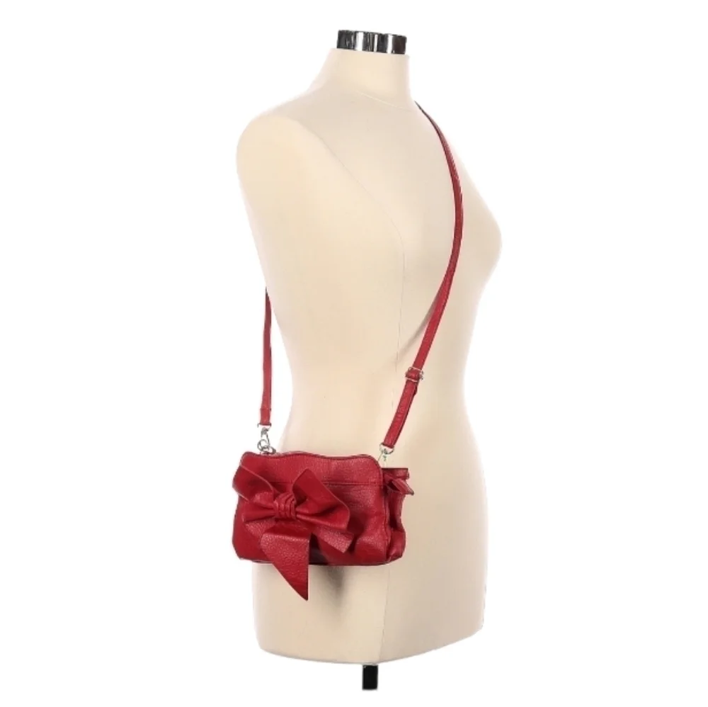 Red Leather Crossbody‎ with Bow Detail